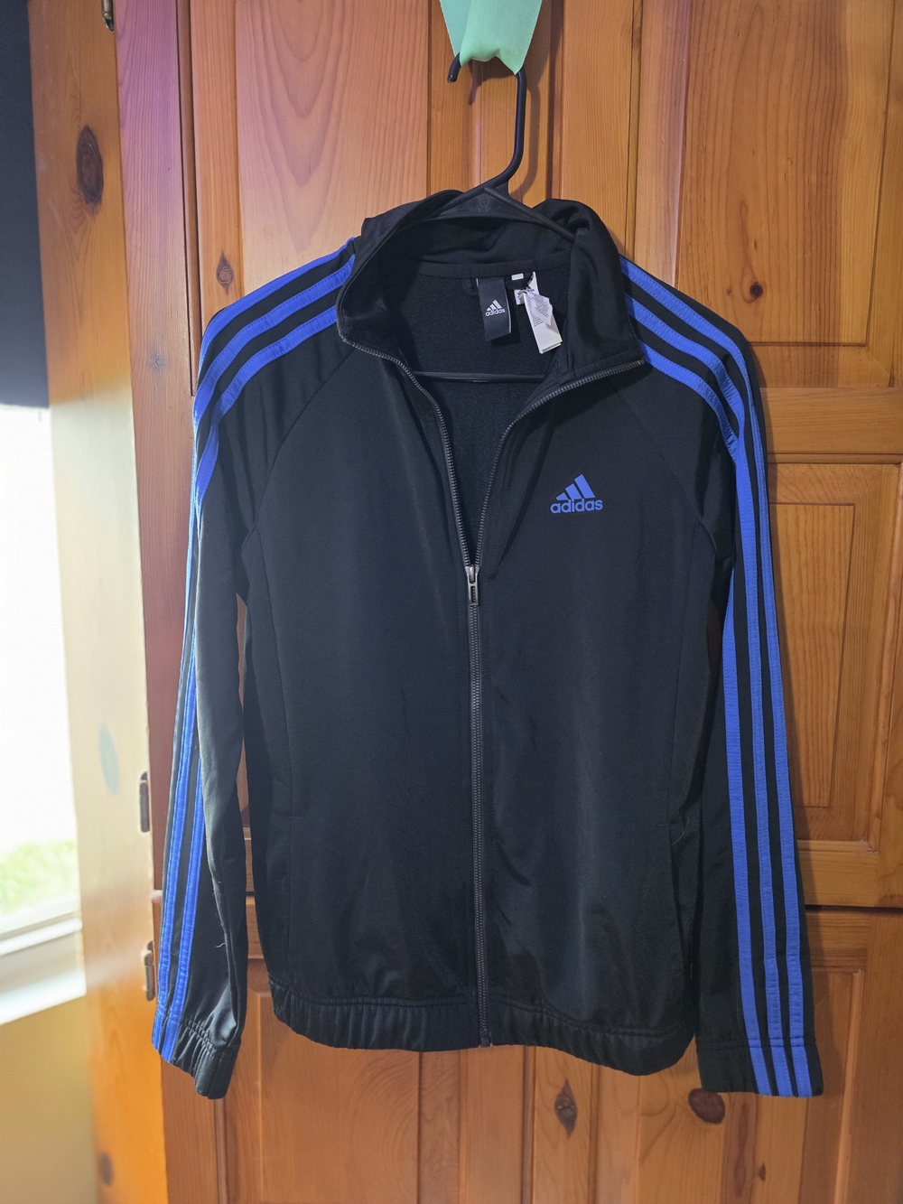 adidas Women's Black Jacket with Blue Stripes